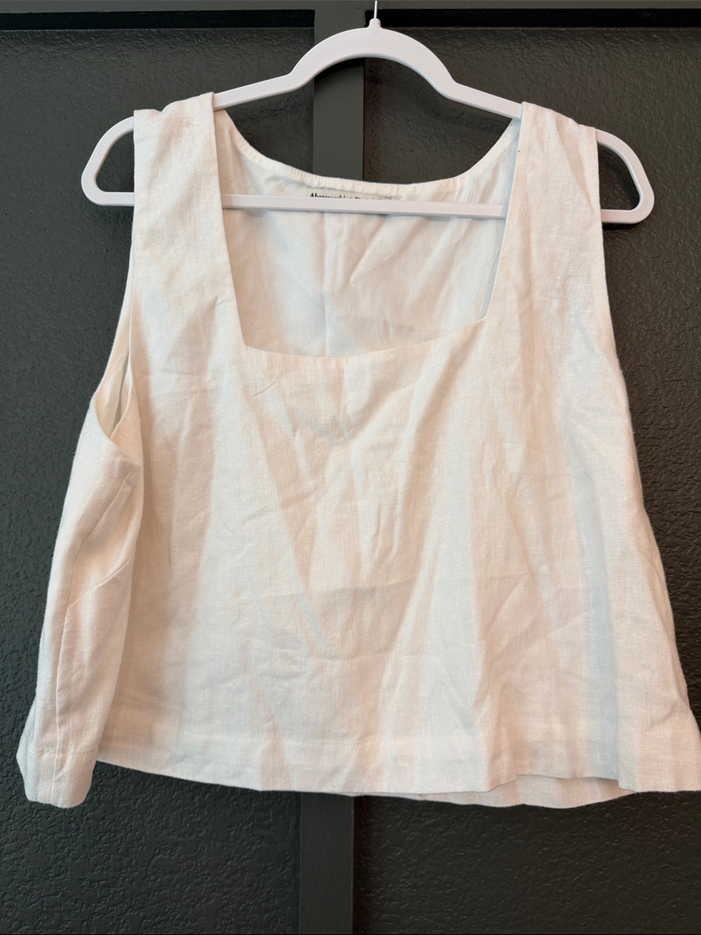 Abercrombie & Fitch White Square-Neck Linen Cropped Tank, Sz XL